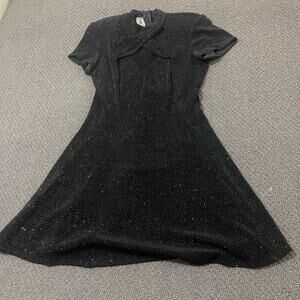 Vintage S L Fashions Petites Dress Womens Size 6P 6 P Black Peephole Mesh Front